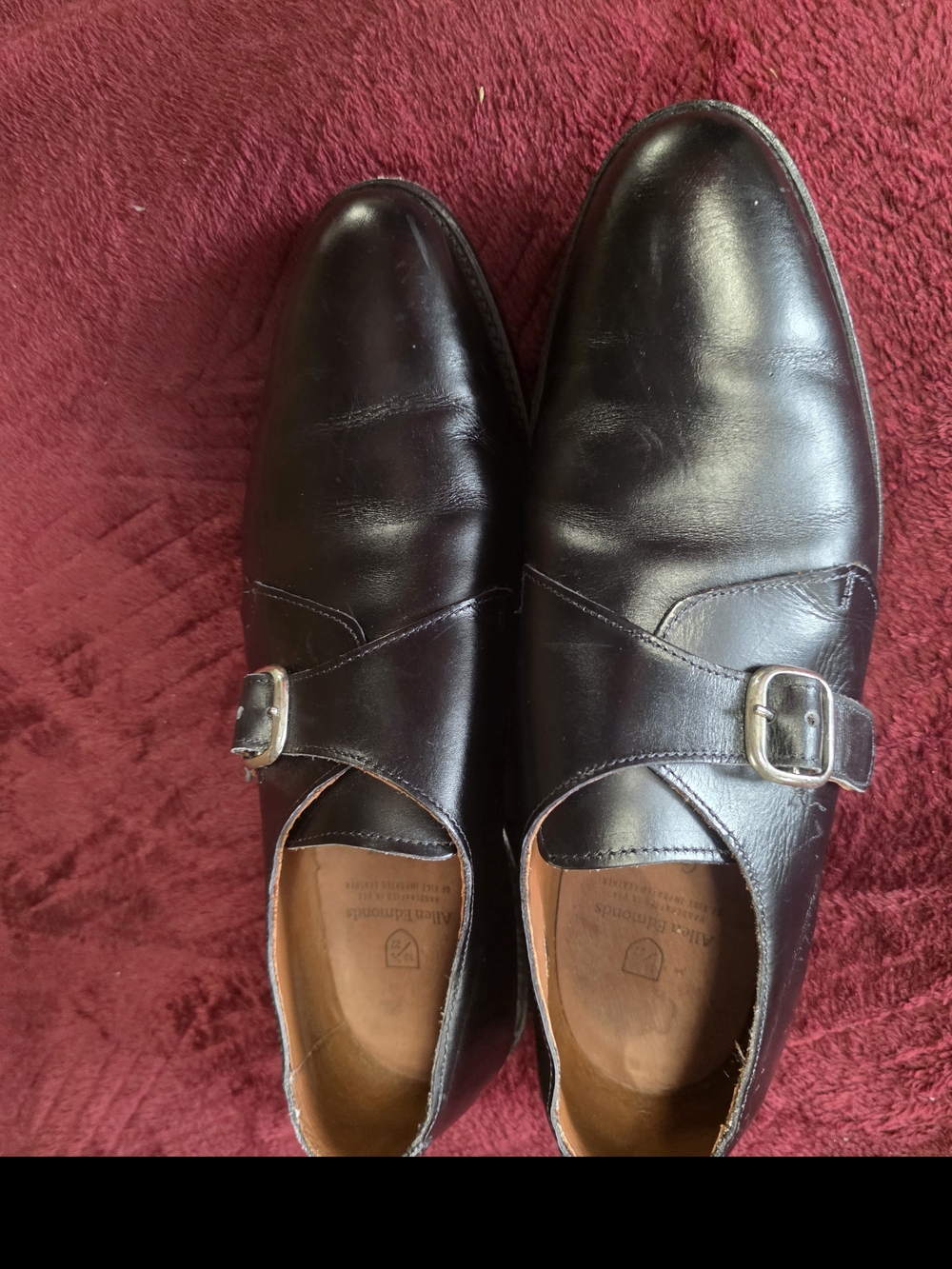Allen Edmonds Black Leather Single Monk Strap Shoes